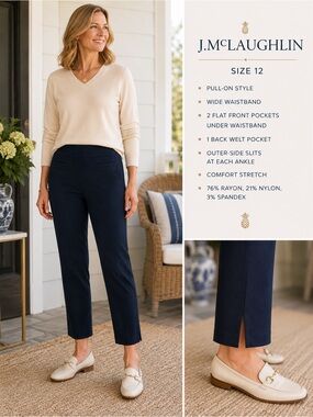 J.McLaughlin Stretch Pull-On Pants Navy– Size 12